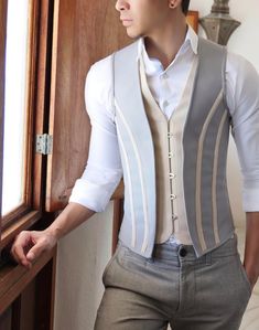 Suit Corset Outfit, Suit Corset, Blazer Outfits Men, Suit Pin, Waistcoat Men, Corset Vest, Corset Outfit, Dope Clothes, Waist Coat