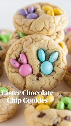 cookies decorated with candy eggs and chocolate chips