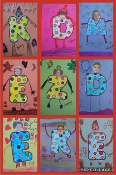 children's artwork made with letters and numbers