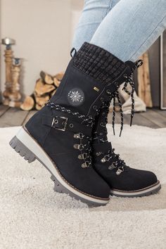 Combat the cold with these snow-ready boots equipped with cozy ribbed cuffs and chic buckled straps. 1.72'' heel 12.6'' circumference 11.8" Shaft Zip closure Man-made upper Man-made lining Man-made footbed Man-made midsole Rubber sole Trendy Boots, Boot Straps, Snow Boots Women, Winter Mode, Black Rib, Boots For Sale, Boots Outfit, Red Purple, Boot Sandals