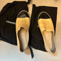 Great Condition Chanel Espadrilles- Comes With Dust Bags Chanel Espadrilles, Shoes Chanel, Chanel Black, Chanel Shoes, Espadrille Shoes, Black Tan, Black And Tan, Espadrilles, Dust Bag