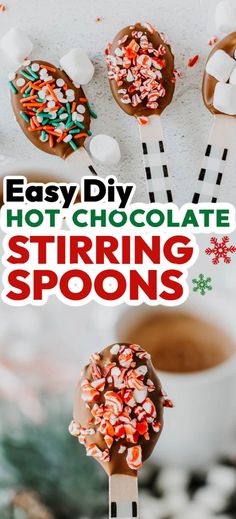 Easy Diy Hot Chocolate Stirring Spoons | Easy Recipes Chocolate Covered Spoons, Hot Cocoa Spoons, Make Your Own Hot Chocolate, Cocoa Spoons, Chocolate Station, Hot Chocolate Spoons, Diy Hot Chocolate, Hot Drinks Recipes, Jello Shot