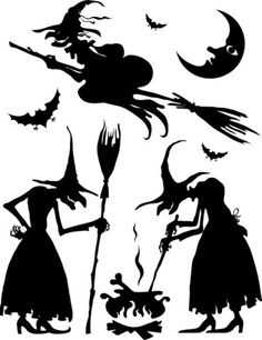 halloween silhouettes with witches and bats royalty