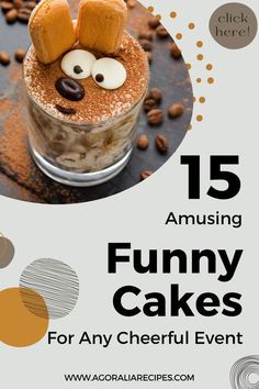 an advertisement for funny cakes with eyes and noses on it's face, surrounded by coffee beans