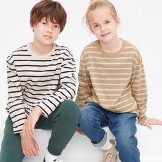 A Striped T-Shirt: Uniqlo Striped Crew Neck Long-Sleeve T-Shirt Uniqlo Kids, Striped T Shirt, School Fun, Long Shirt, School Days