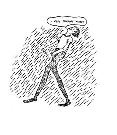 a drawing of a man walking in the rain with an umbrella over his head, saying i feel from within