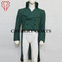 New Men Green Wool 18th Century Gentleman Tailcoat, Regency Tailcoat, Military Tailcoat, coat Dated 1830-50 Jacket, Wedding Tailcoat By Cavalry Coats With Worldwide Shipping ARTICLE DESCRIPTION CHARACTERISTICS: 100% wool Custom Fit Style. Main color: Green Professionally stitched AVAILABILITY: "Please note that the color of the product may appear slightly different due to camera reflection. Our jackets are available for both unisex adults, and we offer custom colors upon request. Additionally, w Victorian Style Long Winter Coat, Ceremonial Winter Outerwear With Stand Collar, Ceremonial Stand Collar Outerwear For Winter, Fitted Historical Long Coat, Regency Style Fitted Outerwear For Formal Occasions, Fitted Long Historical Coat, Regency Style Fitted Long Sleeve Outerwear, Regency Style Fitted Formal Outerwear, Regency Style Long Sleeve Costume Outerwear