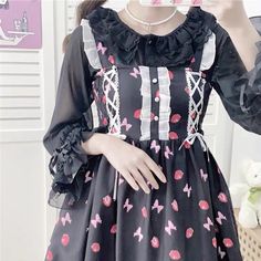 Japanese Lolita Style Long Sleeve Loose Chiffon Shirt with ruffles ONE SIZEBust: 97cmLength: 58 cm Material: Polyester Kawaii Pastel Aesthetic, Kawaii Tops, Shirt With Ruffles, Dresses Cottagecore, Deer Doll, Fairy Dresses, Aesthetic Shop, Cottagecore Fashion, Chiffon Shirt