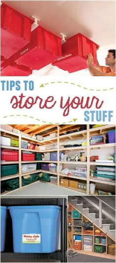 an organized storage area with bins and shelves for storing items, including plastic containers