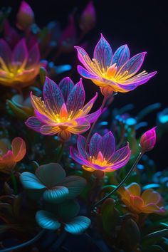 the flowers are glowing brightly in the dark