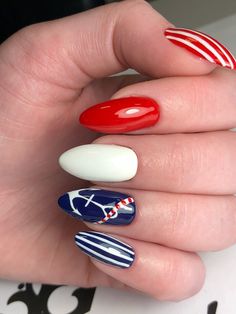 Nails Acrylic Coffin Summer, Art Ideas For Summer, Summer 4th Of July, Nails Acrylic Coffin, Nautical Nails, Sea Nails, Beach Inspo, July Nails