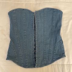 I Am Selling A Brand New Never Worn Denim Top From Micas In Size Medium! I Am Selling Because I Got 2 Of The Same Top Sent To Me In The Mail. Fitted Blue Denim Top From Recycled Material, Fitted Blue Recycled Denim Top, Light Wash Stretch Denim Top, Stretch Light Wash Denim Top, Stretch Denim Top In Denim Blue, Fitted Light Indigo Denim Top, Denim Top, Dream Wardrobe, Color Blue