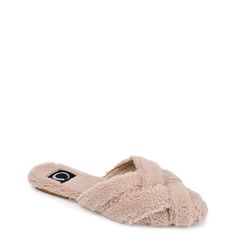 Journee Collection-Sereena Scuff Slipper The Journee Collection Sereena scuff slipper is designed to cradle your foot in cozy comfort. Crisscross faux fur straps form the upper in this mule-inspired slipper, while the sturdy bottom outsole ensures durability. Flat Synthetic Slippers For Fall, Cozy Flat Slippers With Cushioned Footbed, Soft Synthetic Slippers For Spring, Fall Synthetic Flat Slippers, Fall Season Flat Synthetic Slippers, Closed Toe Indoor Slippers For Spring, Comfy Synthetic Slippers For Spring, Cozy Flat Slippers With Textured Footbed, Cozy Slip-on Slippers For Spring