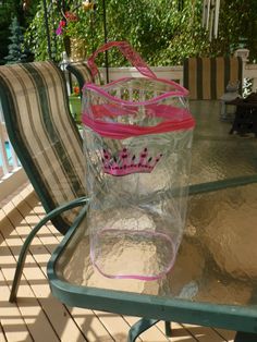 a plastic bag sitting on top of a glass table