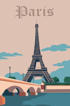 the eiffel tower in paris, france is shown on this vintage travel poster