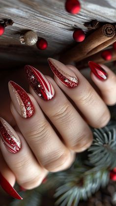 Gingerbread Nails, Christmas Nail Designs Easy, Nail Christmas, Xmas Nail, Winter Manicure