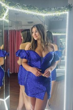 Royal Blue Sequins Tight Homecoming Dress with Balloon Sleeves Glamorous Off-shoulder Evening Dress For Homecoming, Glamorous Strapless Off Shoulder Homecoming Dress, Glamorous Off-shoulder Homecoming Dress, Sequin Strapless Off Shoulder Prom Dress, Strapless Off-shoulder Sequin Dress For Prom, Glamorous Fitted Off-shoulder Dress For Homecoming, Glamorous Fitted Off Shoulder Dress For Homecoming, Off-shoulder Sequin Evening Dress For Homecoming, Glamorous Off-shoulder Mini Dress For Homecoming