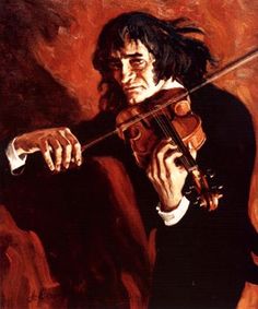 a painting of a man playing the violin