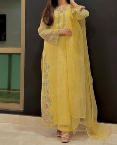 Lemon Color Dress, Yellow Suit Design, Desi Ootd, Army Art, Pakistani Party Wear Dresses, Lemon Color, Love Power, Yellow Suit, Art Poetry