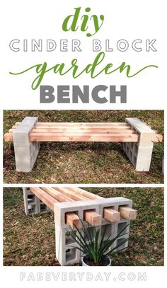 the diy cinder block garden bench is made out of concrete blocks and has plants in it