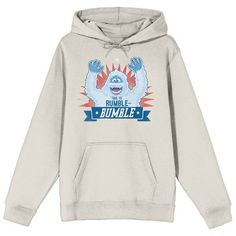 Rep your favorite Christmas villain when you wear this men’s graphic hooded sweatshirt! The Bumble hoodie features a big colorful image of everyone’s favorite Abominable Snowmonster and the words “Time to Rumble with Bumble” that has been professionally printed and applied to outlast any adventure life throws your way! Made of 60% USA cotton and 40% polyester, the sand-colored sweatshirt includes an attached hood with drawstring for extra warmth in cooler weather. The Rudolph the Red-Nosed Reind Rudolf The Red Nosed Reindeer, Classic Holiday Movies, Reindeer Games, Colorful Sweatshirt, Hoodie Xxl, Rudolph The Red, Red Nosed Reindeer, Pattern Graphic, Graphic Hoodies