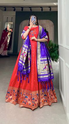 Display your beauty with red color gown made of jacquard silk material beautify with weaving zari weaving work. This red color gown can be worn at receptions, weddings, and events. Pair it with fancy accessories to make your look more beautiful. Fancy Accessories, Long Gown