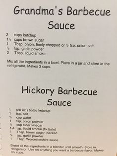 the menu for grandma's barbecue sauce