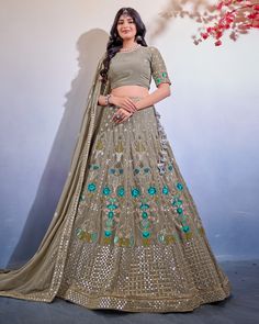 Color-Dark Grey Fabric-Georgette Work- Sequence, Thread Dark grey color lehenga in georgette fabric enhanced with thread and sequins work embroidery all over paired with matching thread and sequins work embroidered georgette blouse and sequins work matching dupatta in georgette fabric. Grey Lehenga, Partywear Lehenga, Plus Size Lehenga, Latest Lehenga Choli, Engagement Saree, Reception Lehenga, Lehenga Choli Wedding, Party Wear Lehenga Choli, Georgette Lehenga