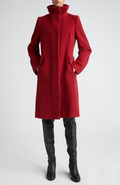 Red Wool Coat, Akris Punto, Coat Stands, Wool Peacoat, Wool Blend Coat, Fleece Coat, Red Wool, Designer Outfits Woman, Wool Coat