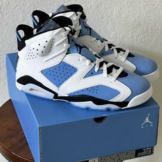 New & Ready To Ship! Size: 12 (45) Brand: Air Jordan Brand New, Never Worn Retro Jordan 6 University Blue Size 12. These Were A Hot Release Earlier This Year And Many Missed Out On Them. If You Were One Of Those People, Now Is Your Chance To Get Them. Comes With All Original Packaging. Jordan 6 Blue And White, Jordan 11 Legend Blue, Jordan Bred, Jordan 4 Red, Pretty Sneakers, Jordan Retro 6, Retro 6, Clothes Wishlist, Blue Jordans