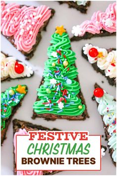 festive christmas brownie trees with text overlay