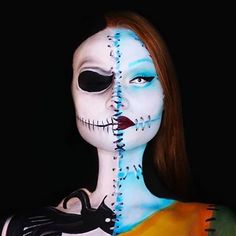 Jack and Sally Halloween make up Halloween Makeup Tutorials, Make Up Diy, Horror Makeup, Halloween Series, Halloween Makeup Tutorial, Face Painting Halloween, Halloween Makeup Easy