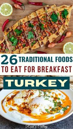 the cover of 26 traditional foods to eat for breakfast in turkey, with text overlay