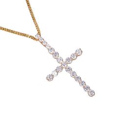 NECKLACES Luxury Diamond Cross Necklace For Formal Occasions, Luxury Diamond White Cross Necklace For Formal Occasions, White Cross-shaped Jewelry With Rhinestones, White Cross-shaped Rhinestone Jewelry, White Rhinestone Cross Jewelry, Crystal Cross Pendant Clavicle Necklace, White Crystal Cross Necklaces, Gold Crystal Rhinestone Cross Pendant Necklace, Diamond Cross Clavicle Chain Jewelry