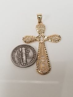 "Thanks for shopping our vintage estate store. We tend to sell well below wholesale and truly hope you enjoy all of our items. Many of the items are one of a kind, so please enjoy scrolling through the pictures and hopefully something will catch your eye. Spots are from the camera or reflections. Beautiful 14k yellow gold Victorian style cross pendant. Retails $289 on sale $159 Length: 1 7/8\" Width: 1\" Weight: 1.38 grams Bail: 3mm Marked 14k, as all our gold is marked and tested to be real gol Victorian 14k Gold Jewelry With Hallmark, Victorian Jewelry In 14k Gold With Hallmark, Collectible Yellow Gold Cross Jewelry, Cross Jewelry With Intricate Design For Anniversary, Anniversary Jewelry Cross With Intricate Design, Antique Cross Pendant Jewelry With Intricate Design, Vintage Cross Pendant Jewelry For Anniversary, Collectible 14k Gold Filigree Jewelry, Formal Filigree Cross Jewelry