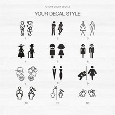 the different types of people's silhouettes are shown in black and white, including one