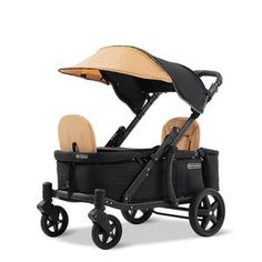 the stroller is black and brown