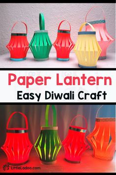 Easy paper Latern Craft for kids Diwali Lanterns Diy How To Make, Paper Lantern Craft, Lantern Crafts For Kids, Lantern Crafts, Diwali Lantern, Lantern Template, India For Kids, Paper Lantern Lights