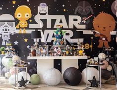 a star wars themed party with toys and decorations