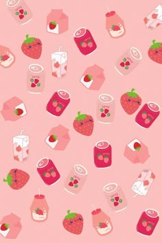 strawberry milkshakes and strawberries on a pink background