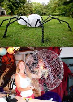 two pictures one shows a spider and the other shows a woman in white shirt