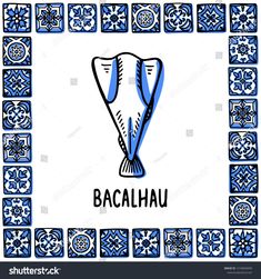 a blue and white tile with the name bacahau