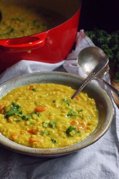 there is a bowl of soup on the table