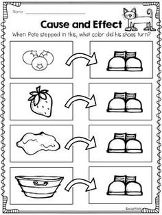 the cause and effect worksheet is shown in black and white, with an image of