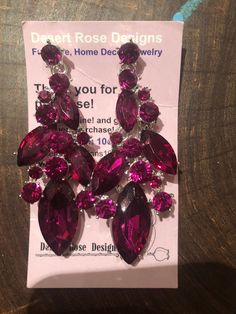 Purple Rhinestone Party Earrings, Purple Rhinestone Earrings For Party, Rose Red Drop Earrings For Party, Purple Rhinestone Crystal Earrings For Party, Party Purple Crystal Rhinestone Earrings, Purple Rhinestone Drop Earrings, Purple Crystal Rhinestone Earrings, Purple Crystal Earrings With Rhinestones, Rose Red Dangle Earrings For Party