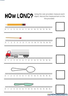 a worksheet for measuring the length of a line with numbers and lines on it