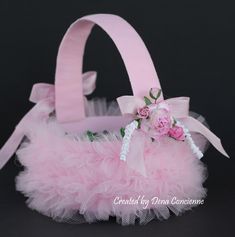 Easter basket Tutu Easter Basket, Mini Easter Basket, Tulle Crafts, Fun Easter Baskets, Somebunny Loves You, Easter Basket Crafts, Baby Shower Souvenirs, Quilled Creations, Basket Crafts