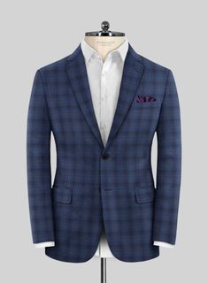 Are you looking to make a bold statement? Then our Reda Casal Blue Checks Wool Suit is perfect, featuring a modern and streamlined silhouette. Crafted from pure wool and embellished with an all-over plaid pattern, this suit makes you look stylish for any special occasion. Additionally, the blue hue is a smart way to stay on-trend.  Look Includes   Reda Casal Blue Checks Wool Fabric  Two Button Jacket Style  Notch Lapel   Horn Royal Black  Buttons  Single Vent  Three Cuff Buttons  Two Welted Back Luxury Plaid Long Sleeve Suits, Luxury Long Sleeve Plaid Suits, Semi-formal Plaid Wool Suits, Luxury Fitted Plaid Blazer, Luxury Fitted Plaid Suit, Fitted Plaid Suit With Long Sleeves, Designer Suits For Men, Button Jacket, Men's Wear