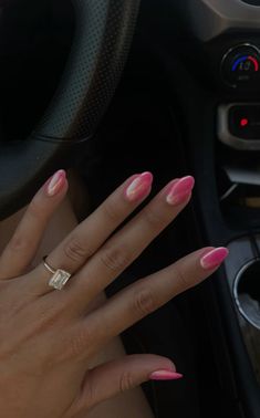 Pink chrome almond shaped nails Hot Pink Almond Shaped Nails, Nail Inspo Almond Pink, Crome Pink Nails, Crome Pink Nail, Light Pink Chrome Nails Almond, Pink Nails Acrylic Almond, Pink Chrome Almond Nails, Pink Hoco Nails, Crom Nails