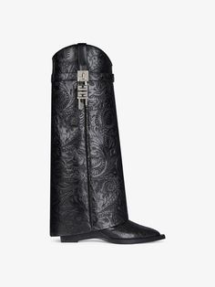 Shark Lock Cowboy boots in leather with western pattern | Givenchy US | Givenchy Givenchy Shark Boots, Shark Boots, Givenchy Shark, Givenchy Boots, Almond Toe Boots, Western Pattern, Luxury Boots, Womens Designer Boots, Women's Spurs